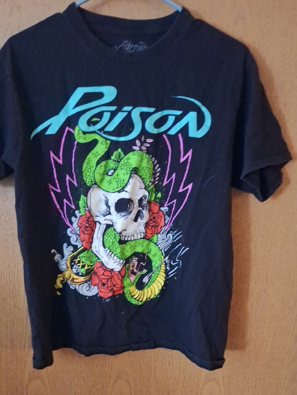 Poison Kids' Black Graphic Tee with Neon Snake & Skull